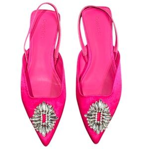 Open Edit Kendall Fuschia Pointy Crystal Embellished Slingback Flats Size